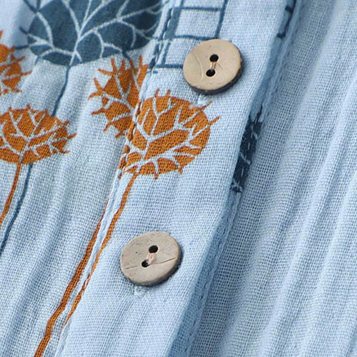 Buddha Stones Camicia da donna in cotone con maniche arricciate a tre quarti e design con bottoni stampati - image 13