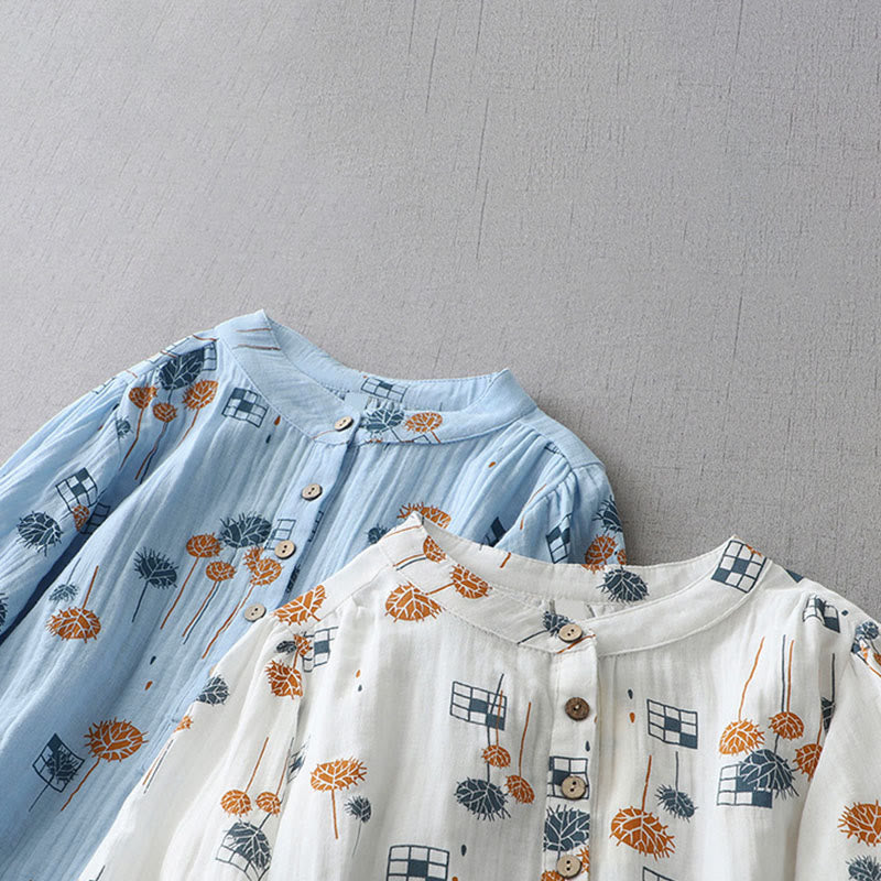 Buddha Stones Camicia da donna in cotone con maniche arricciate a tre quarti e design con bottoni stampati - image 19