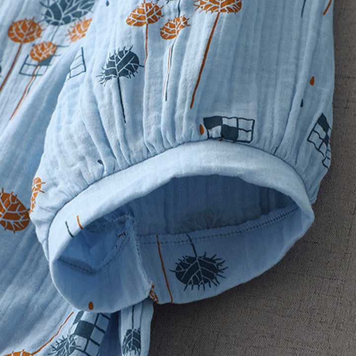 Buddha Stones Camicia da donna in cotone con maniche arricciate a tre quarti e design con bottoni stampati - image 15