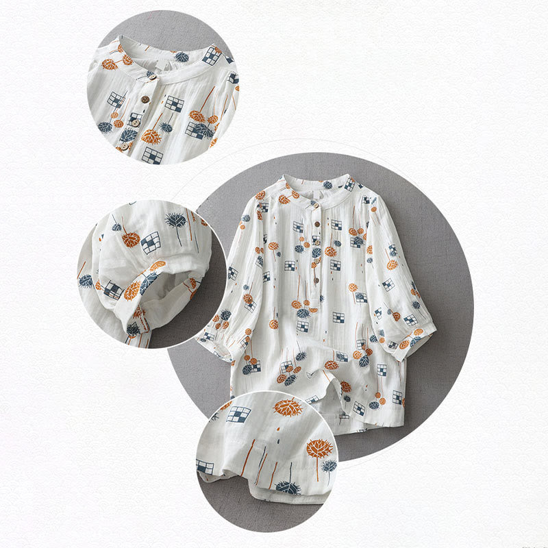 Buddha Stones Camicia da donna in cotone con maniche arricciate a tre quarti e design con bottoni stampati - image 10