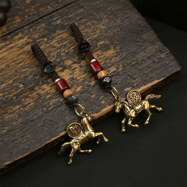 Buddha Stones Anno del Cavallo Rame Ottone Monete dei Cinque Imperatori Pixiu Portachiavi per Allontanare gli Spiriti Maligni - image 12