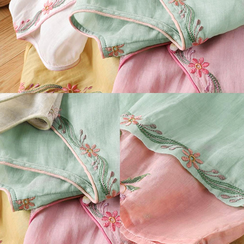 Camicia da donna in cotone con maniche a tre quarti, motivo Buddha Stones Spring Retro, ricamo con bottoni - image 7