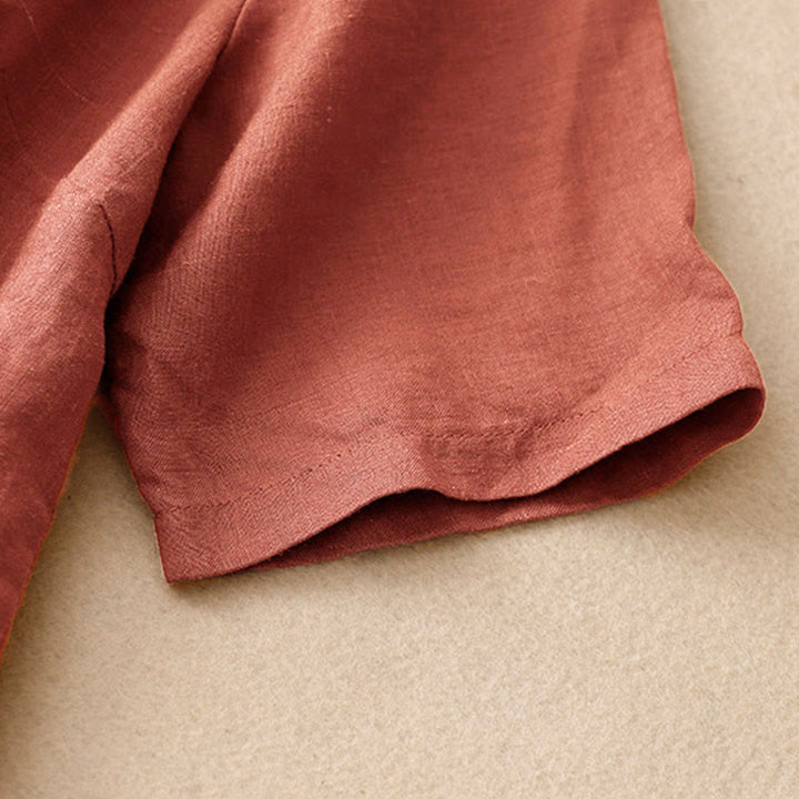 Buddha Stones Camicia estiva da donna in cotone a maniche corte con colletto rialzato, spacchi laterali e bottoni a rana - image 9