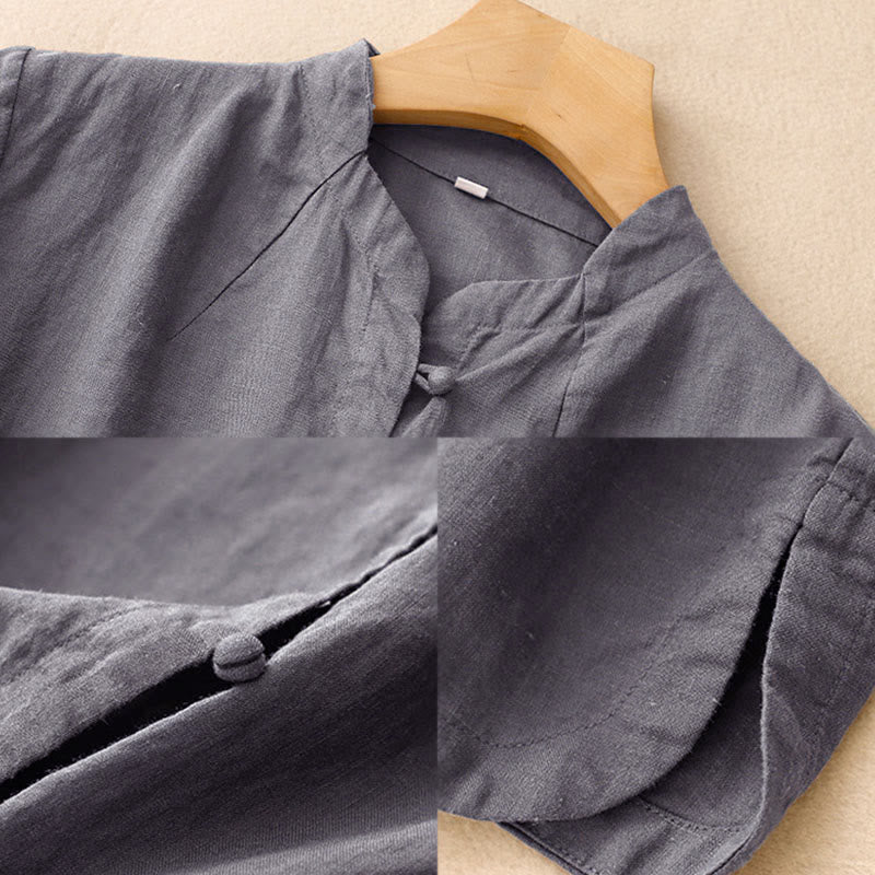 Buddha Stones Camicia estiva da donna in cotone a maniche corte con colletto rialzato, spacchi laterali e bottoni a rana - image 16