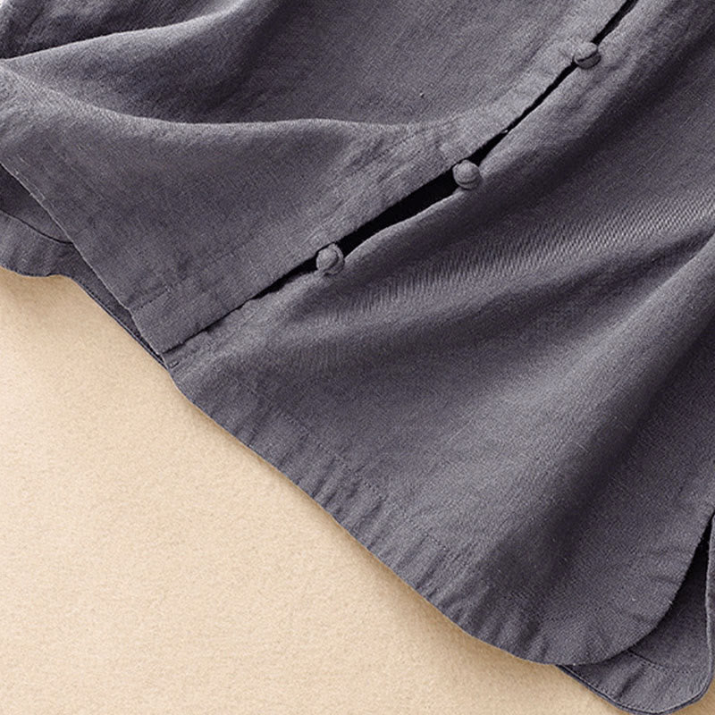 Buddha Stones Camicia estiva da donna in cotone a maniche corte con colletto rialzato, spacchi laterali e bottoni a rana - image 15