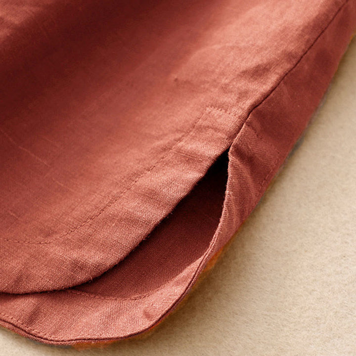 Buddha Stones Camicia estiva da donna in cotone a maniche corte con colletto rialzato, spacchi laterali e bottoni a rana - image 11