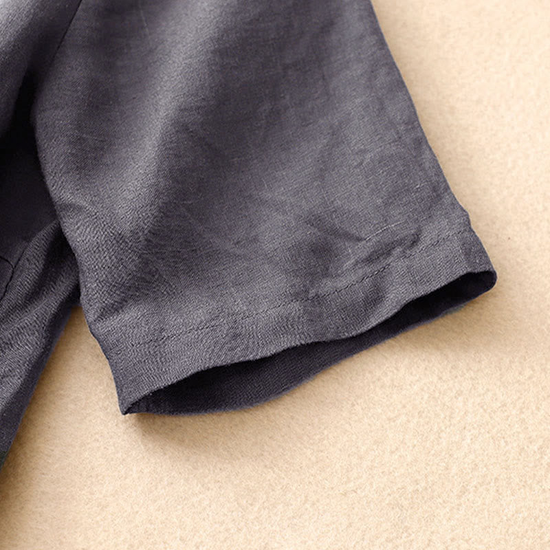 Buddha Stones Camicia estiva da donna in cotone a maniche corte con colletto rialzato, spacchi laterali e bottoni a rana - image 14