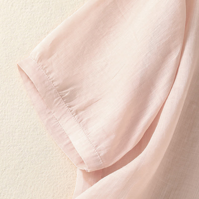 Buddha Stones Camicia da donna a maniche corte con colletto a tacca e motivo floreale con ricami estivi - image 20