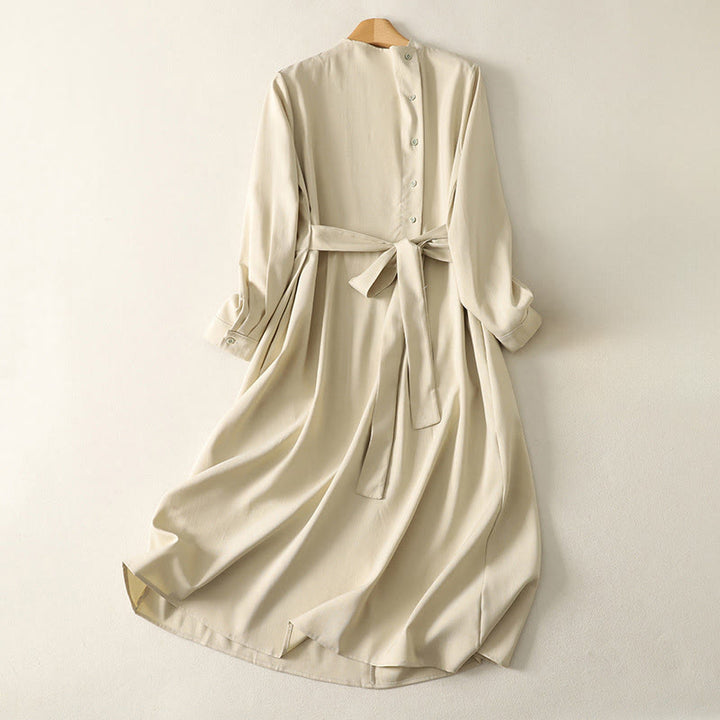 Buddha Stones Abito midi da donna in cotone con maniche lunghe, allacciato, bottoni a metà, collo alto e tasche - Verga d'oro chiaraGiallo - US8-10, UK/AU12-14, EU40-42 (2XL) - image 0