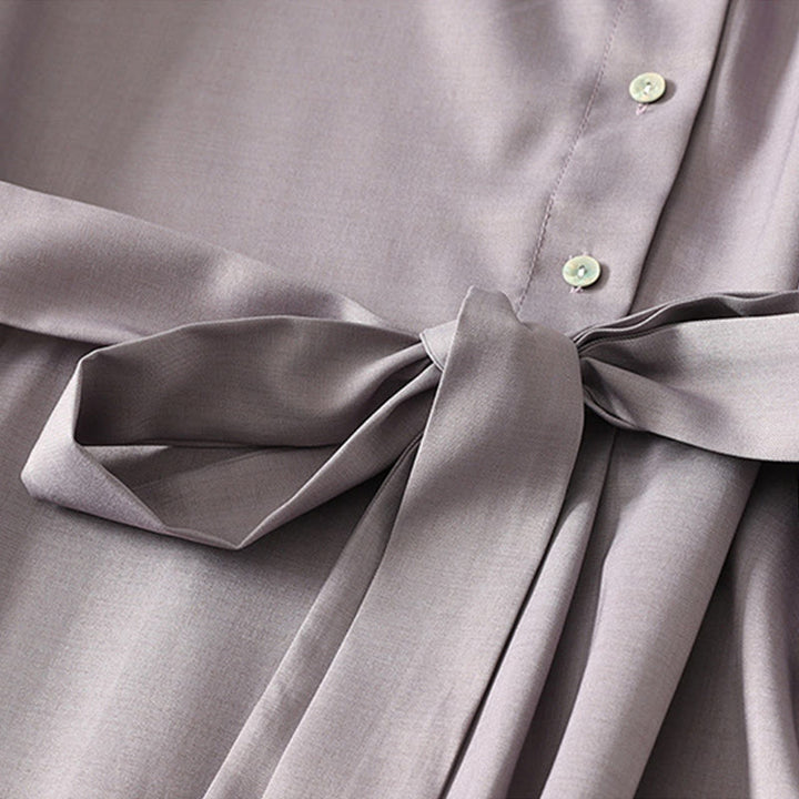 Buddha Stones Abito midi da donna in cotone con maniche lunghe, allacciato, bottoni a metà, collo alto e tasche - image 13