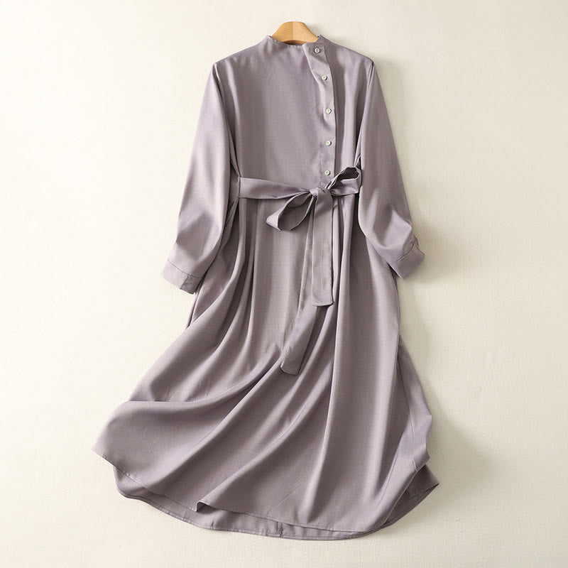 Buddha Stones Abito midi da donna in cotone con maniche lunghe, allacciato, bottoni a metà, collo alto e tasche - Cardo - US8-10, UK/AU12-14, EU40-42 (2XL) - image 11