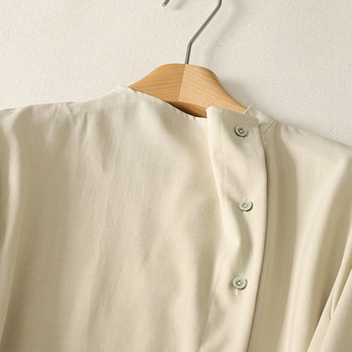 Buddha Stones Abito midi da donna in cotone con maniche lunghe, allacciato, bottoni a metà, collo alto e tasche - image 2