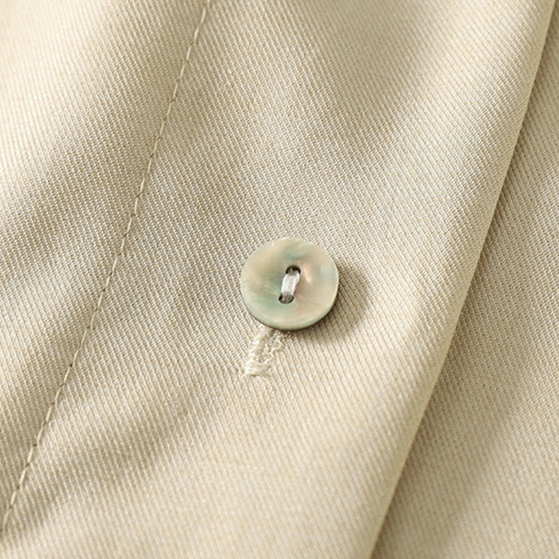 Buddha Stones Abito midi da donna in cotone con maniche lunghe, allacciato, bottoni a metà, collo alto e tasche - image 5