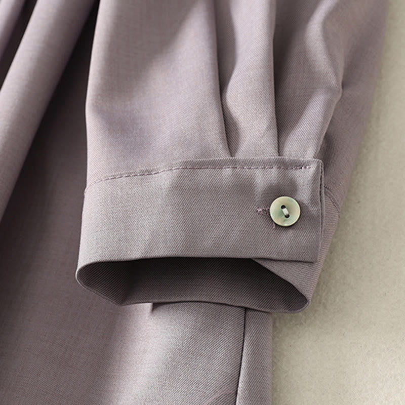 Buddha Stones Abito midi da donna in cotone con maniche lunghe, allacciato, bottoni a metà, collo alto e tasche - image 14