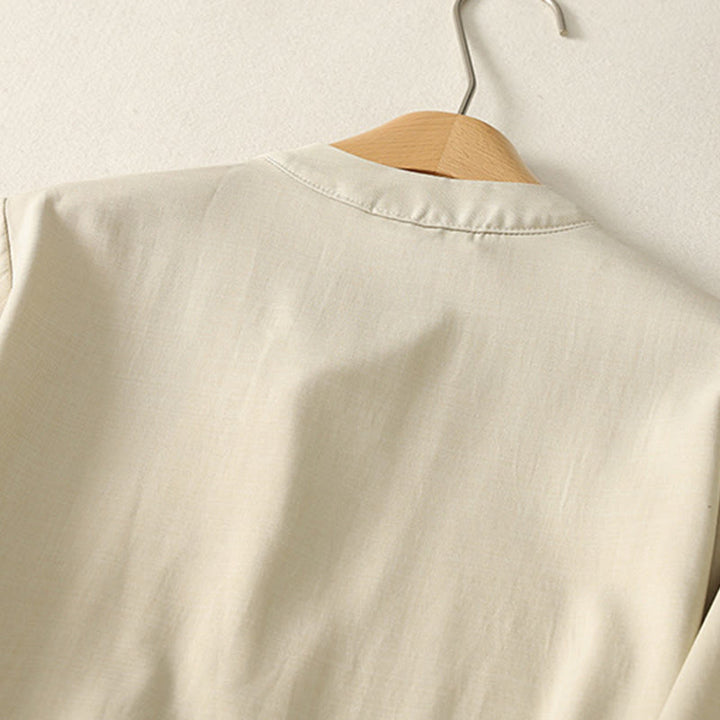 Buddha Stones Abito midi da donna in cotone con maniche lunghe, allacciato, bottoni a metà, collo alto e tasche - image 3