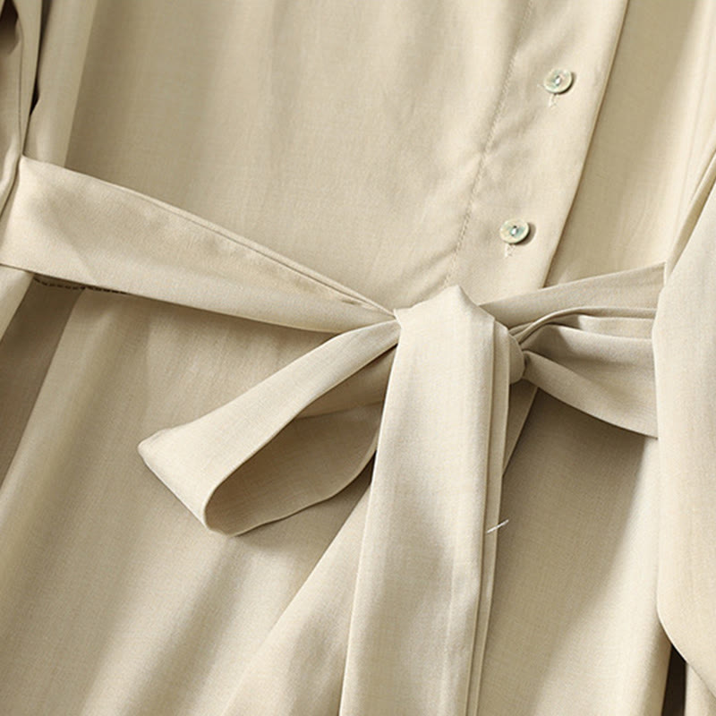 Buddha Stones Abito midi da donna in cotone con maniche lunghe, allacciato, bottoni a metà, collo alto e tasche - image 4