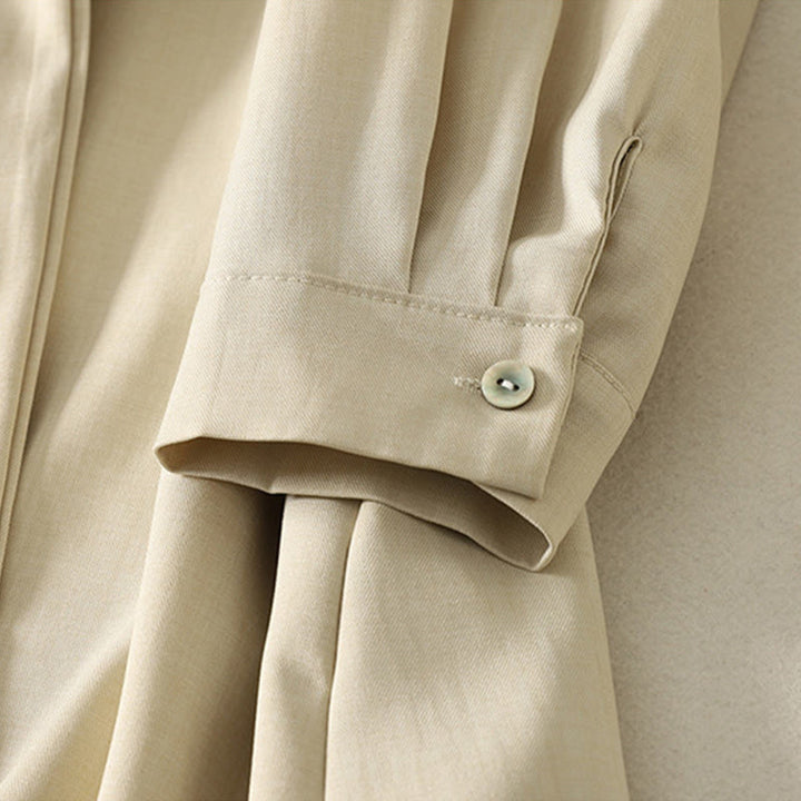 Buddha Stones Abito midi da donna in cotone con maniche lunghe, allacciato, bottoni a metà, collo alto e tasche - image 6