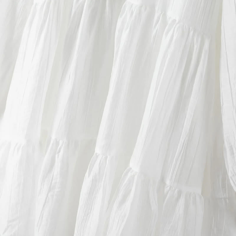 Buddha Stones Abito midi in cotone da donna con maniche lunghe, bottoni e revers, in patchwork di pizzo, con lacci - image 9