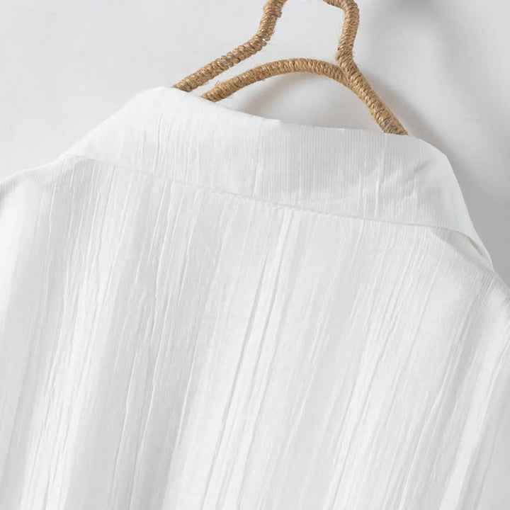 Buddha Stones Abito midi in cotone da donna con maniche lunghe, bottoni e revers, in patchwork di pizzo, con lacci - image 4