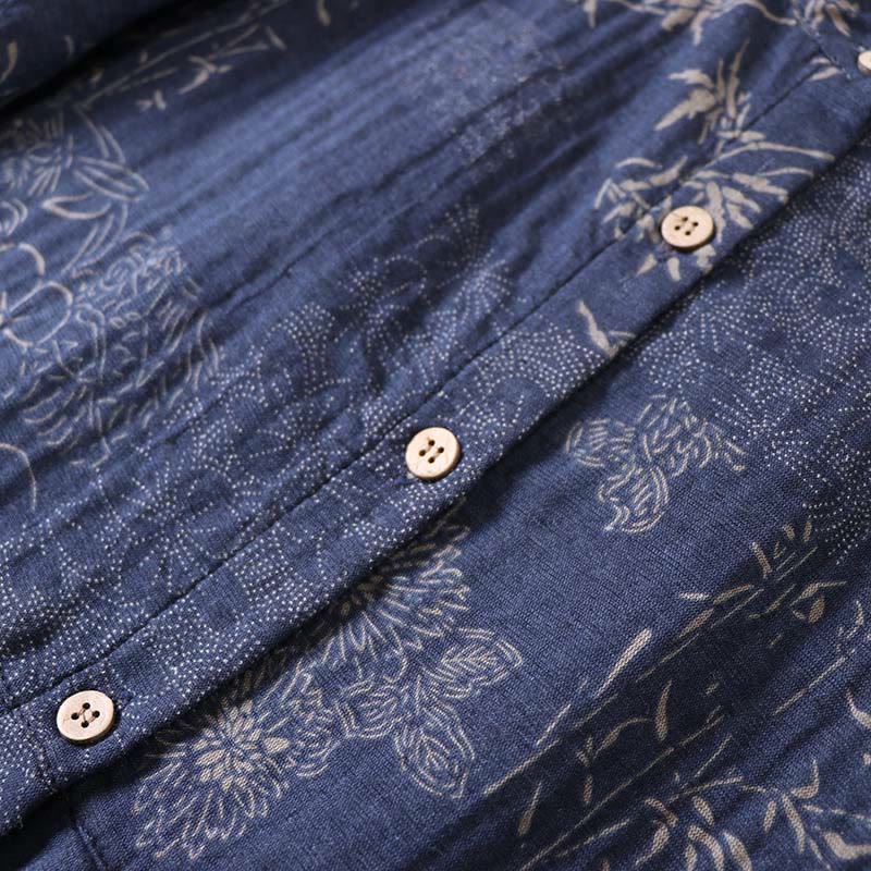 Buddha Stones Abito midi da donna in cotone con maniche lunghe, bottoni e tasche, motivo floreale in bambù - image 6