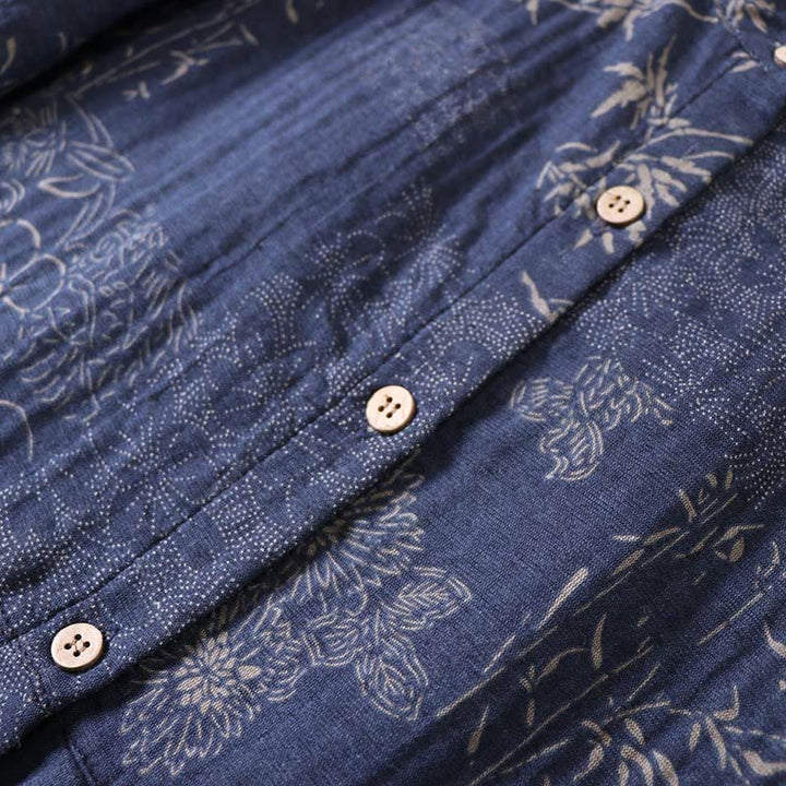 Buddha Stones Abito midi da donna in cotone con maniche lunghe, bottoni e tasche, motivo floreale in bambù - image 6