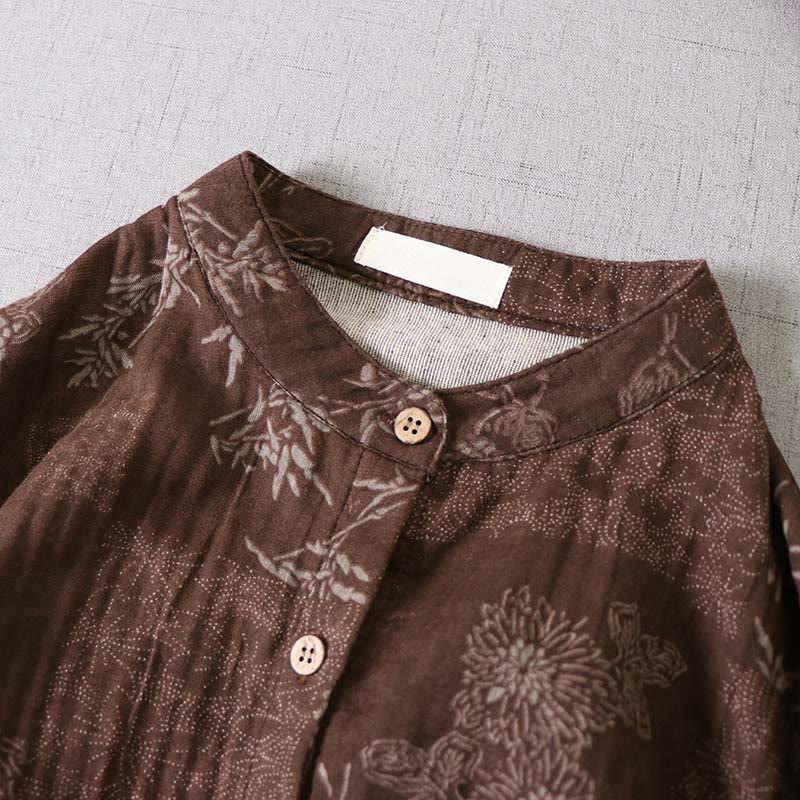 Buddha Stones Abito midi da donna in cotone con maniche lunghe, bottoni e tasche, motivo floreale in bambù - image 12