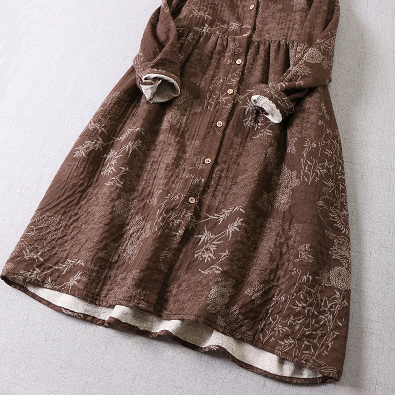 Buddha Stones Abito midi da donna in cotone con maniche lunghe, bottoni e tasche, motivo floreale in bambù - image 14