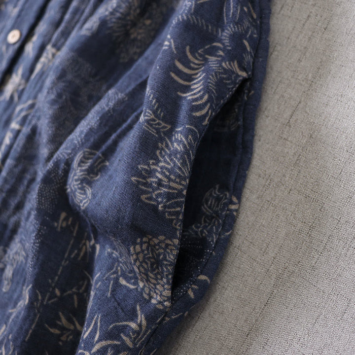 Buddha Stones Abito midi da donna in cotone con maniche lunghe, bottoni e tasche, motivo floreale in bambù - image 7