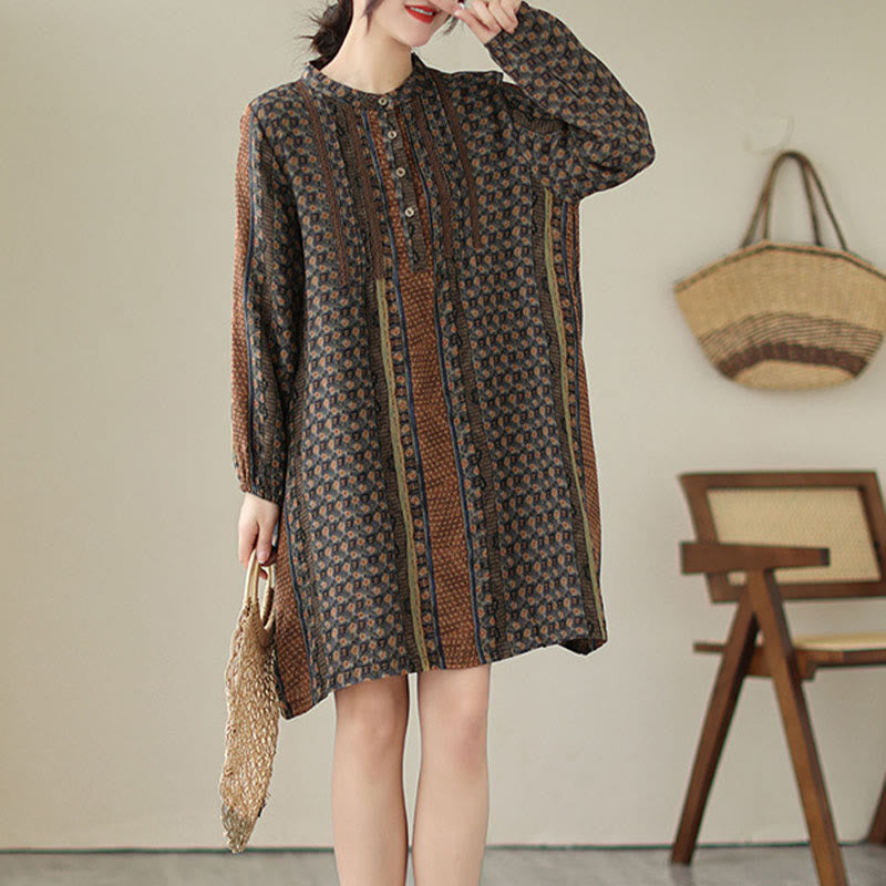 Buddha Stones Camicia a maniche lunghe da donna con pieghe a fisarmonica, stampa floreale retrò e tasche - image 2