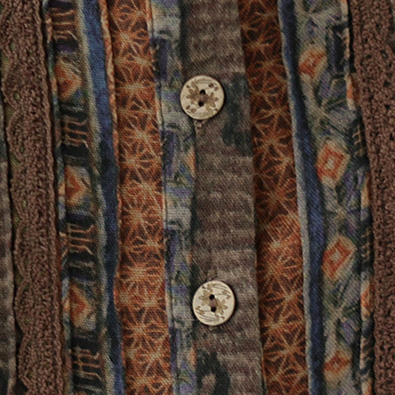 Buddha Stones Camicia a maniche lunghe da donna con pieghe a fisarmonica, stampa floreale retrò e tasche - image 12