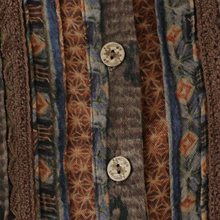 Buddha Stones Camicia a maniche lunghe da donna con pieghe a fisarmonica, stampa floreale retrò e tasche - image 12