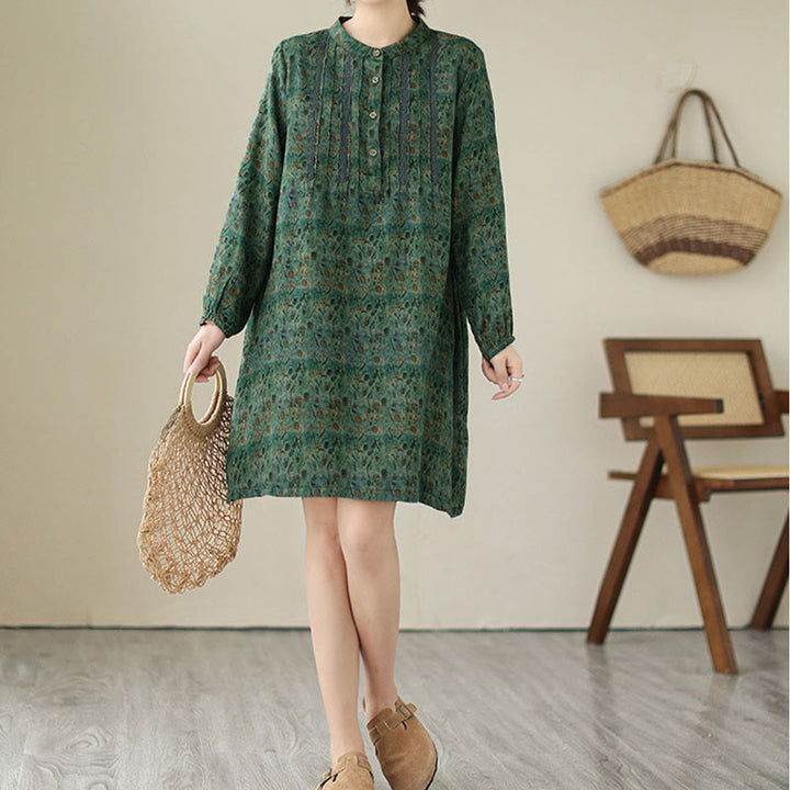 Buddha Stones Camicia a maniche lunghe da donna con pieghe a fisarmonica, stampa floreale retrò e tasche - image 20