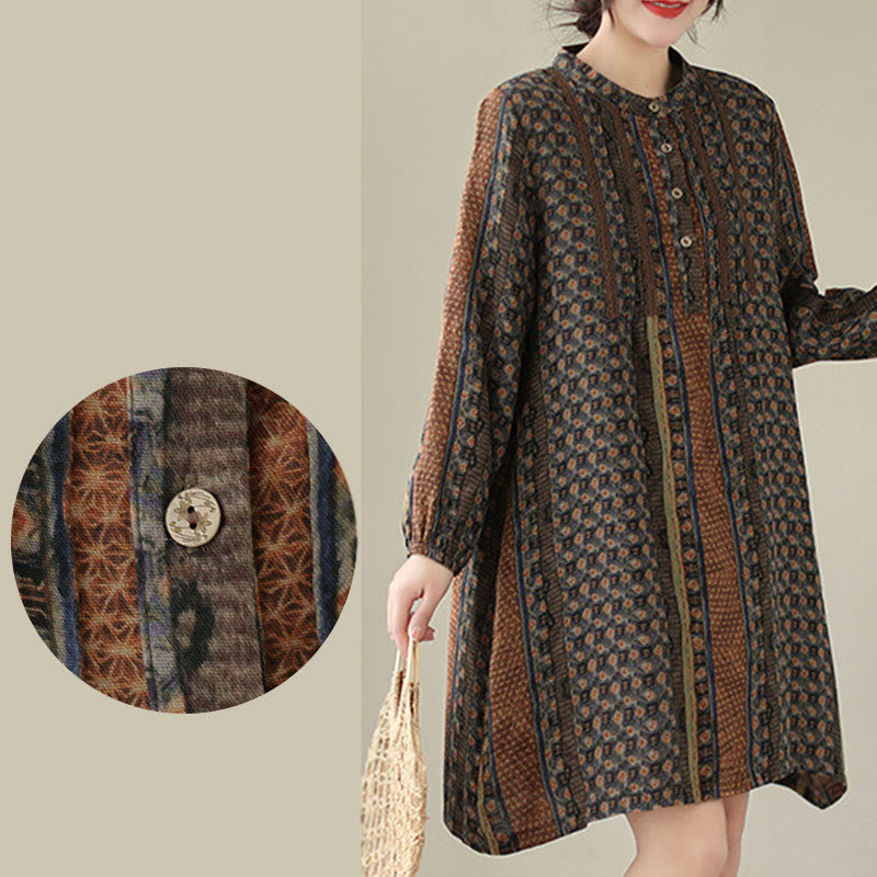 Buddha Stones Camicia a maniche lunghe da donna con pieghe a fisarmonica, stampa floreale retrò e tasche - image 9