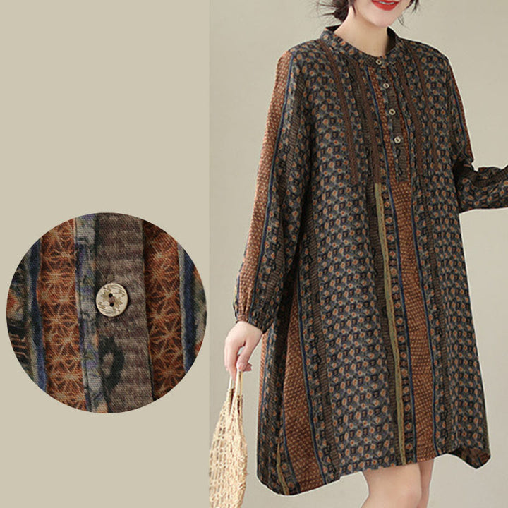 Buddha Stones Camicia a maniche lunghe da donna con pieghe a fisarmonica, stampa floreale retrò e tasche - image 9