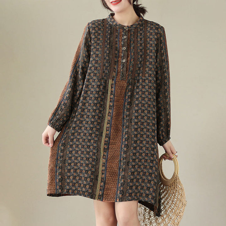 Buddha Stones Camicia a maniche lunghe da donna con pieghe a fisarmonica, stampa floreale retrò e tasche - image 3