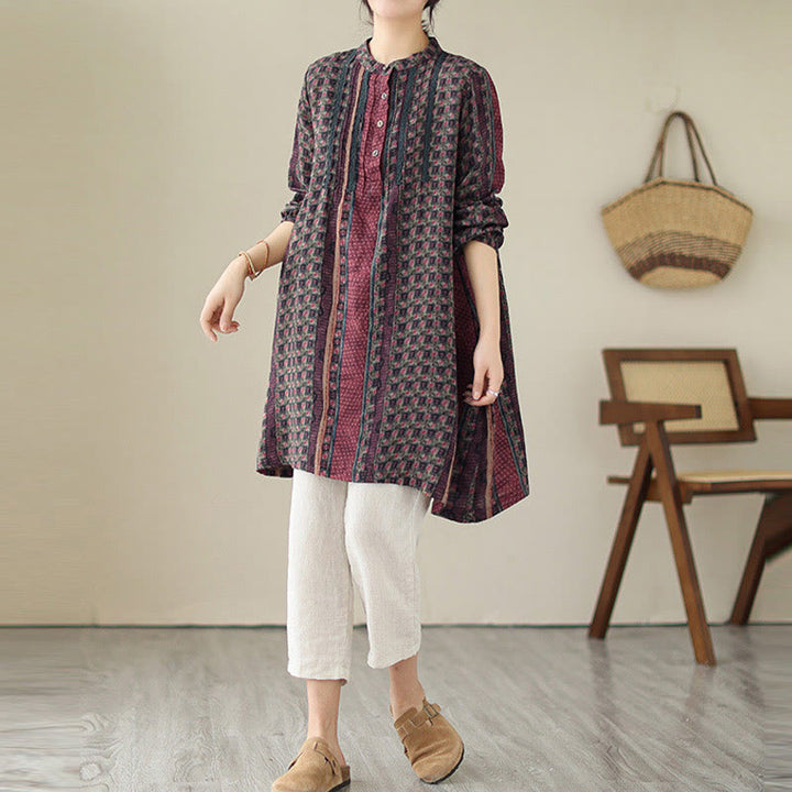 Buddha Stones Camicia a maniche lunghe da donna con pieghe a fisarmonica, stampa floreale retrò e tasche - image 14