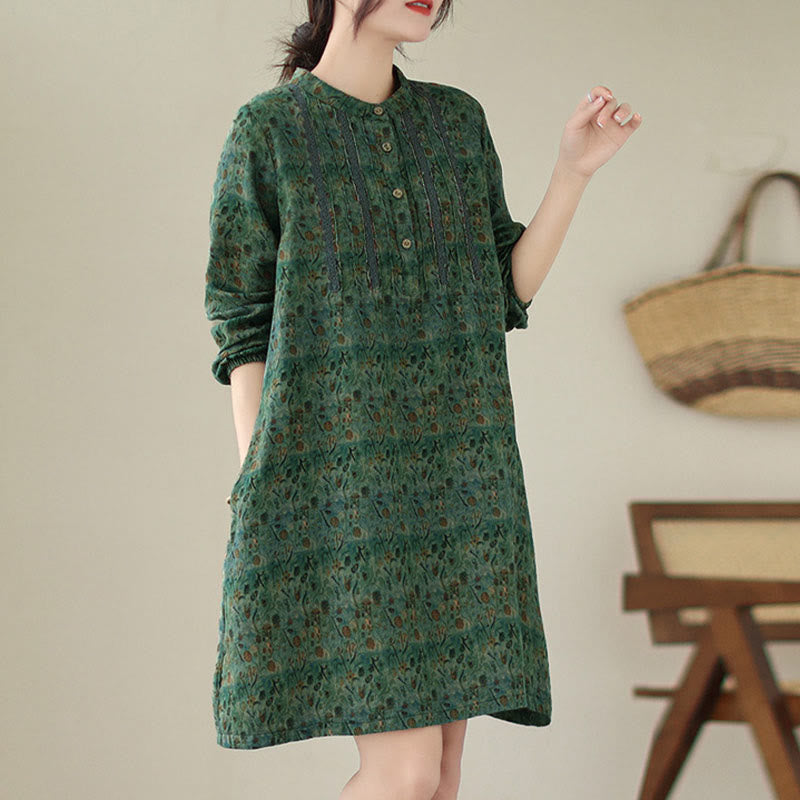 Buddha Stones Camicia a maniche lunghe da donna con pieghe a fisarmonica, stampa floreale retrò e tasche - image 17