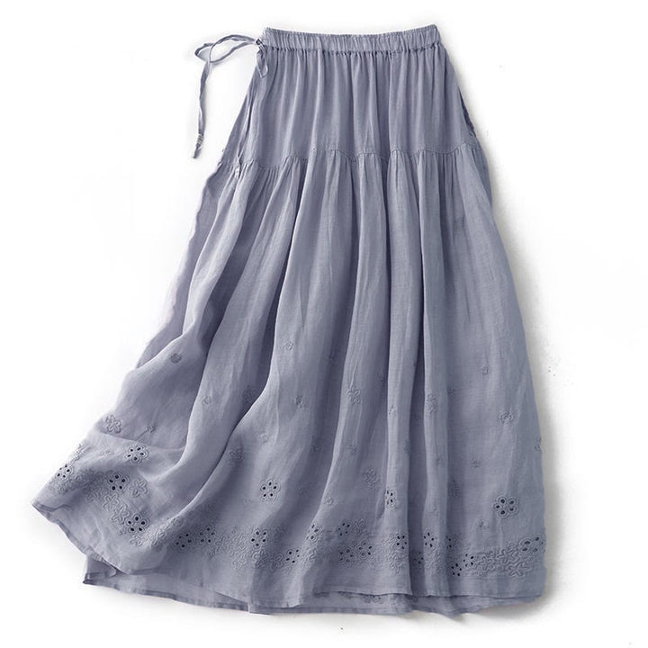 Buddha Stones Gonna da donna a vita alta con coulisse, motivo a trapezio con ricamo e tasche - image 1