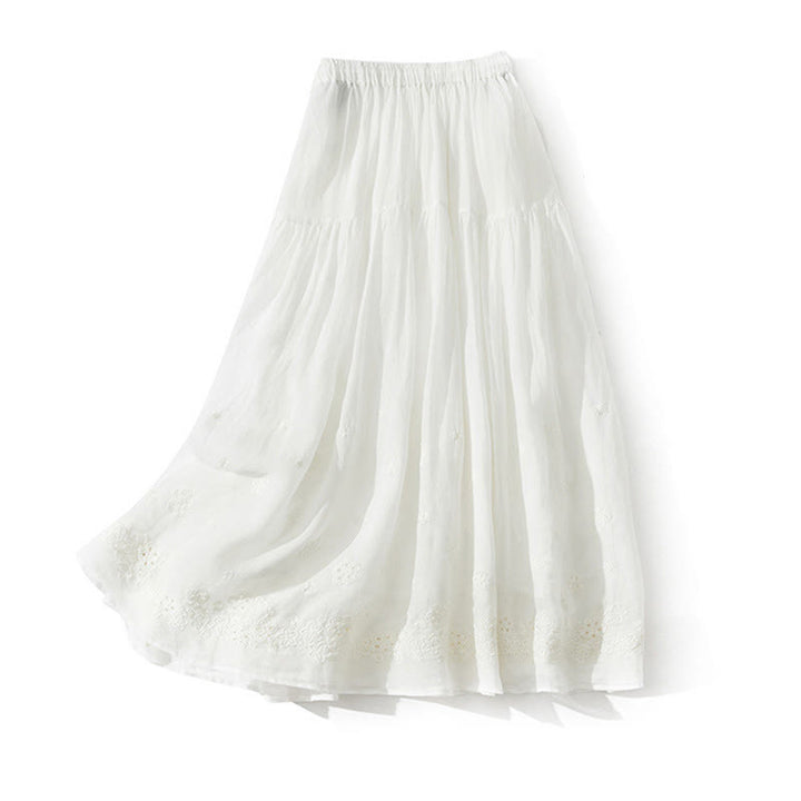 Buddha Stones Gonna da donna a vita alta con coulisse, motivo a trapezio con ricamo e tasche - image 9