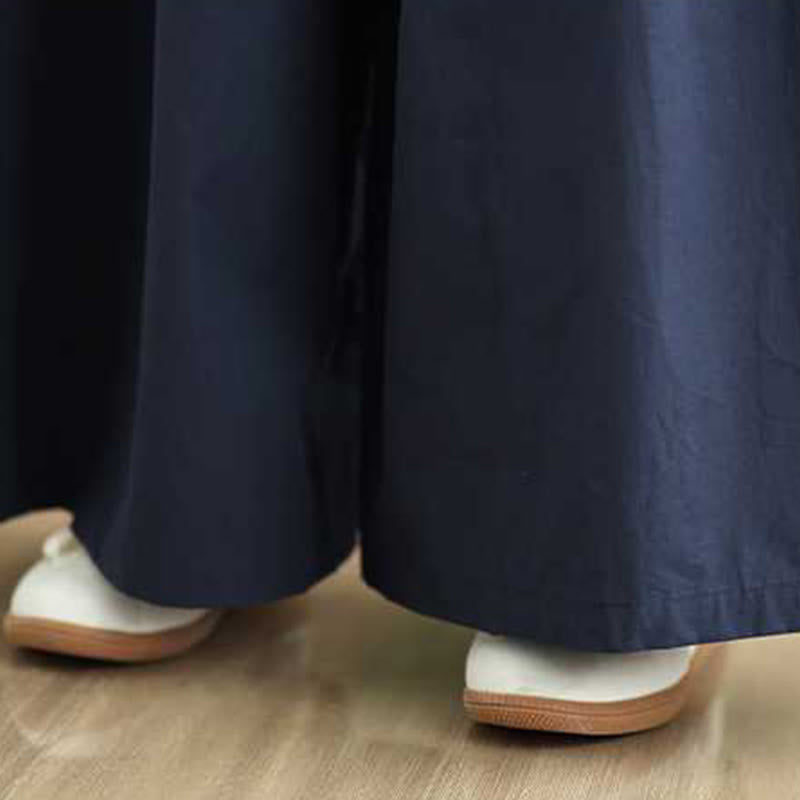 Buddha Stones Pantaloni da donna con elastico in vita e gamba larga, blu scuro, con lacci e tasche - image 13