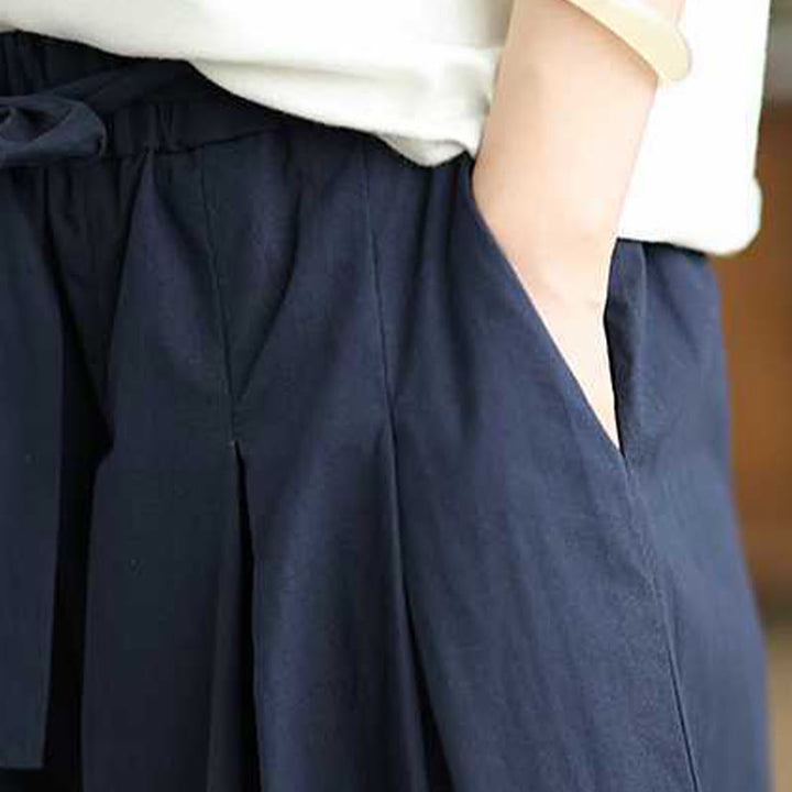 Buddha Stones Pantaloni da donna con elastico in vita e gamba larga, blu scuro, con lacci e tasche - image 11