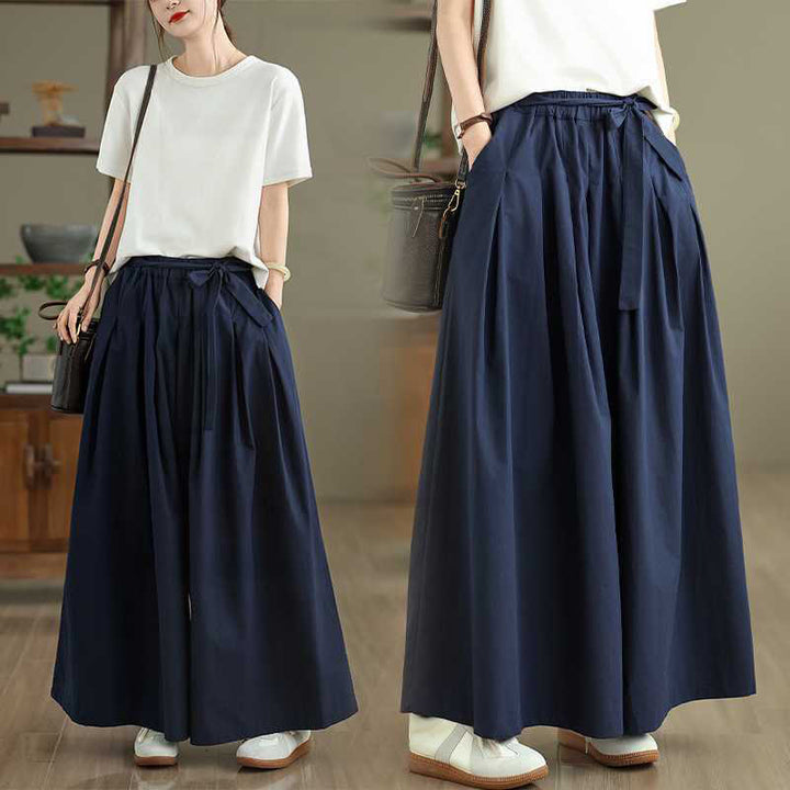 Buddha Stones Pantaloni da donna con elastico in vita e gamba larga, blu scuro, con lacci e tasche - Blu scuro - US6, UK/AU10, EU38 (XL) - image 0