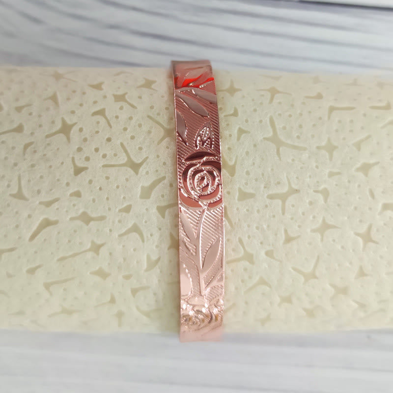 Buddha Stones Bracciale rigido aperto con motivo floreale a rosa e portafortuna in rame - image 2