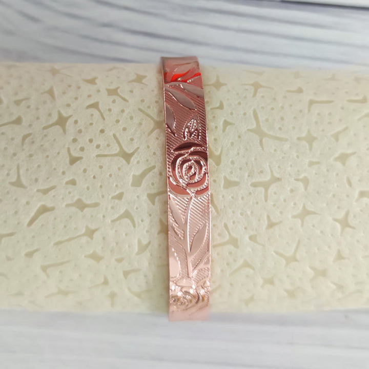 Buddha Stones Bracciale rigido aperto con motivo floreale a rosa e portafortuna in rame - image 2