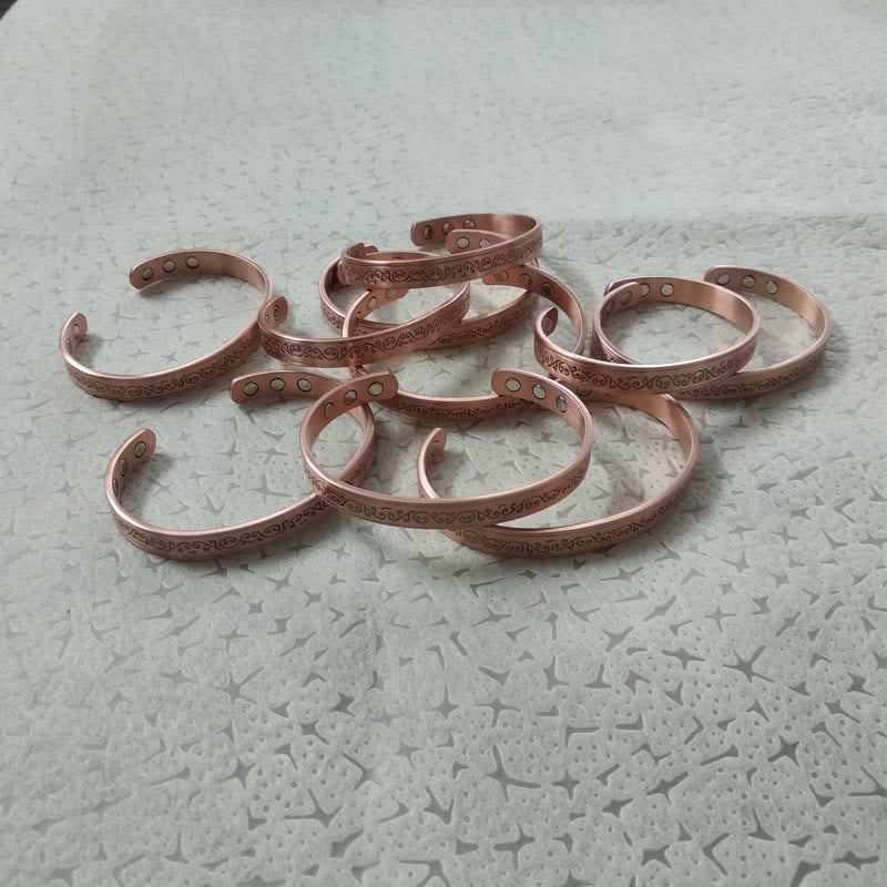 Buddha Stones Bracciale rigido aperto con motivo inciso in rame - image 10