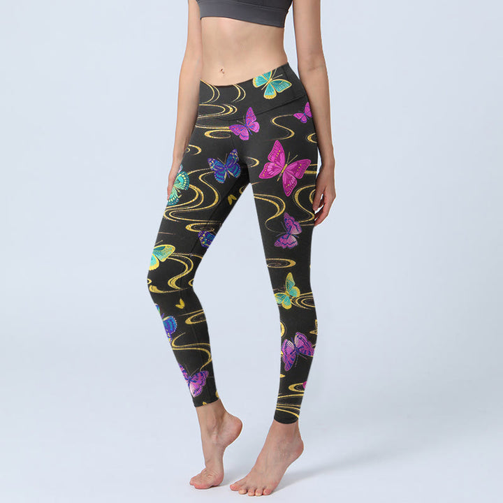 Buddha Stones Splendidi leggings da palestra con stampa a farfalla ad alto contrasto, pantaloni da yoga da donna - Nero - US18, UK/AU22, EU50 (4XL) - image 0