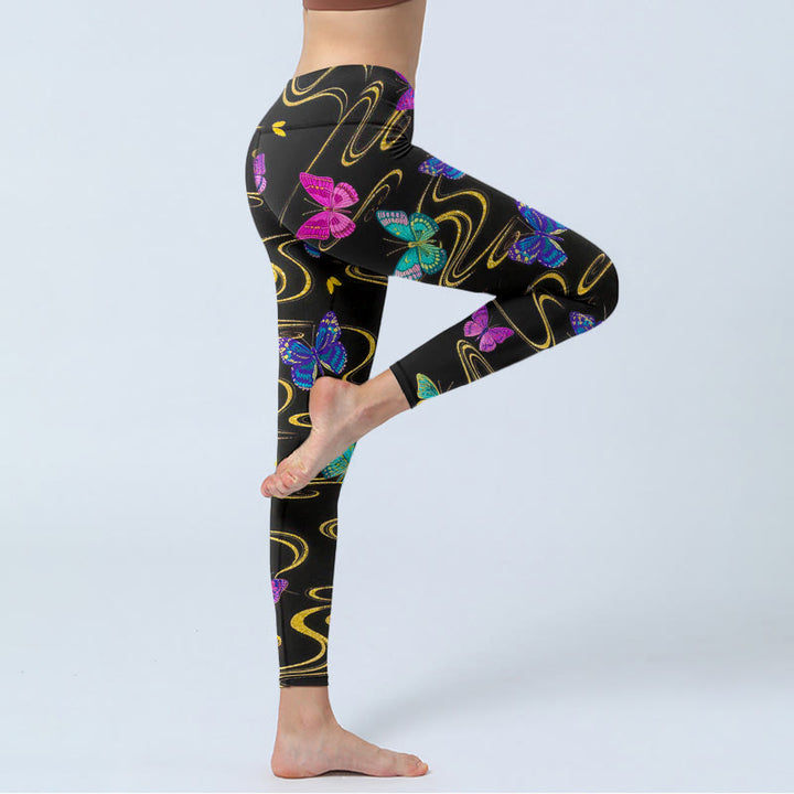 Buddha Stones Splendidi leggings da palestra con stampa a farfalla ad alto contrasto, pantaloni da yoga da donna - image 4
