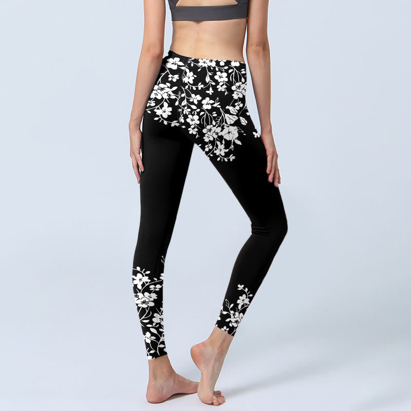 Buddha Stones Splendidi leggings da palestra con stampa floreale in stile minimalista, pantaloni da yoga da donna - image 3