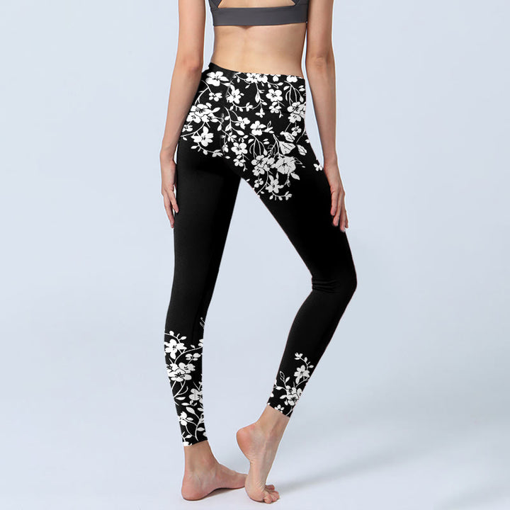 Buddha Stones Splendidi leggings da palestra con stampa floreale in stile minimalista, pantaloni da yoga da donna - image 3