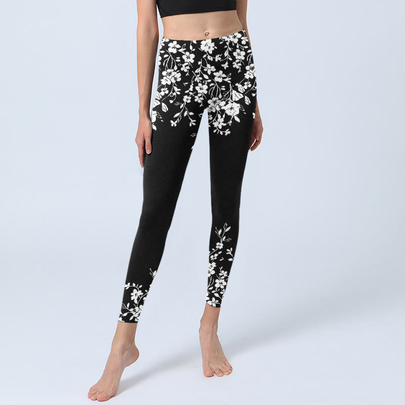 Buddha Stones Splendidi leggings da palestra con stampa floreale in stile minimalista, pantaloni da yoga da donna - image 5